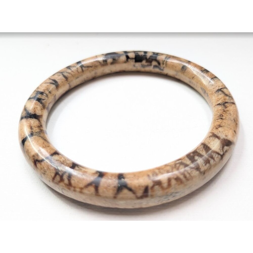 Vintage Tiger Sponge Coral Bangle Bracelet Natural Brown Cream Black Chunky 34g - Picture 14 of 16